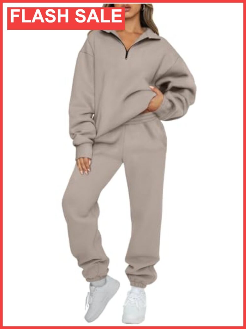 Half Zip V-Neck Pullover & Drawstring Jogger Set Soft Fleece Loungewear